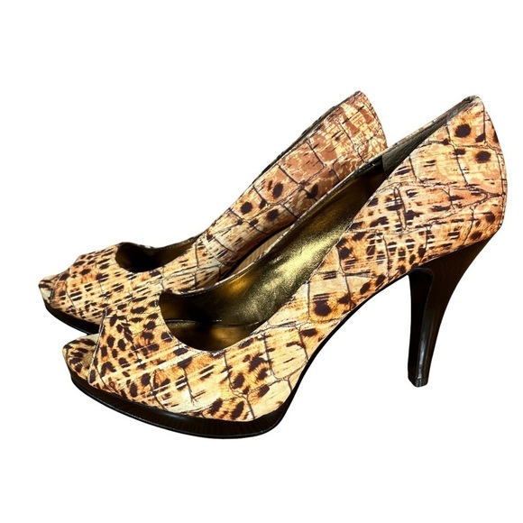Nine West sz 8 Danee peeptoe leopard croc print platform pumps - Picture 3 of 13